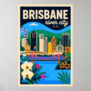 Affiche Art de l'affiche de voyage rétro de Brisbane Austr