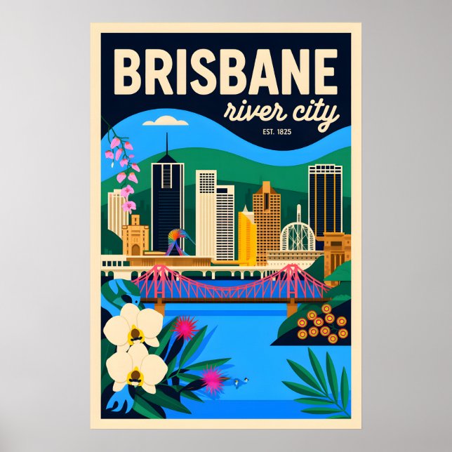 Affiche Art de l'affiche de voyage rétro de Brisbane Austr (Devant)
