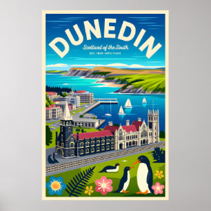Affiche Art de l'affiche de voyage rétro de Dunedin Nouvel