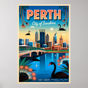 Affiche Art de l'affiche de voyage rétro de Perth Australi