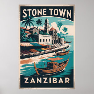 Affiche Art de l'affiche de voyage rétro de Stone Town Zan