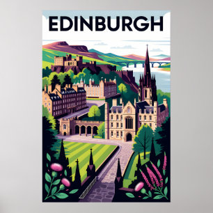 Affiche Art de l'affiche de voyage rétro d'Édimbourg en Éc