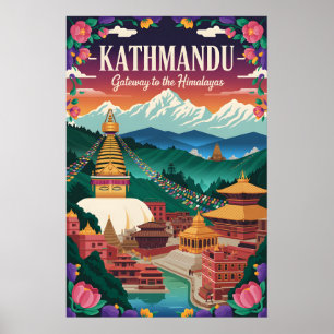 Affiche Art de l'affiche de voyage rétro Kathmandu Népal