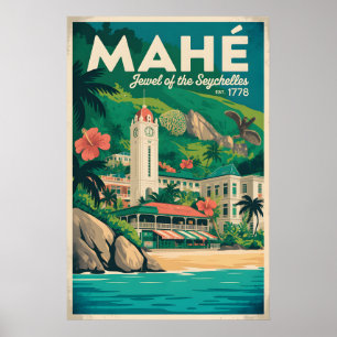 Affiche Art de l'affiche de voyage rétro Mahé Seychelles