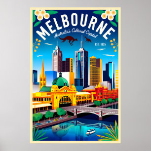 Affiche Art de l'affiche de voyage rétro Melbourne Austral