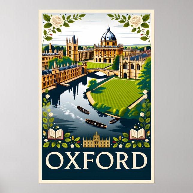 Affiche Art de l'affiche de voyage rétro Oxford Angleterre (Devant)