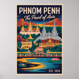 Affiche Art de l'affiche de voyage rétro Phnom Penh Cambod