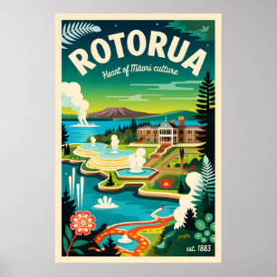 Affiche Art de l'affiche de voyage rétro Rotorua Nouvelle-