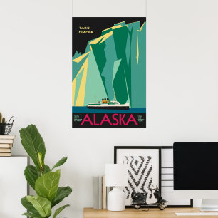 Affiche Art de l'affiche de voyage vintage de l'Alaska, gl