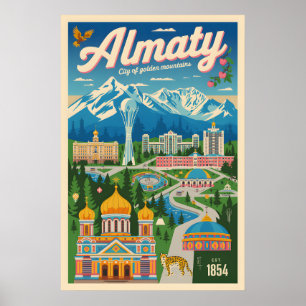 Affiche Art de l'affiche rétro de voyage à Almaty Kazakhst