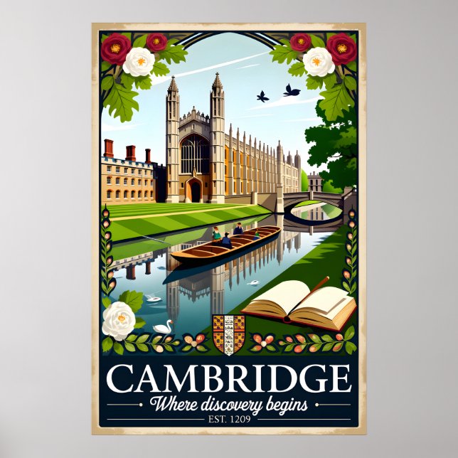 Affiche Art de l'affiche rétro de voyage à Cambridge Angle (Devant)