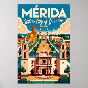 Affiche Art de l'affiche rétro de voyage à Mérida au Mexiq