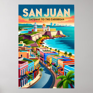 Affiche Art de l'affiche rétro de voyage à San Juan Porto