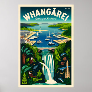 Affiche Art de l'affiche rétro de voyage à Whangārei Nouve