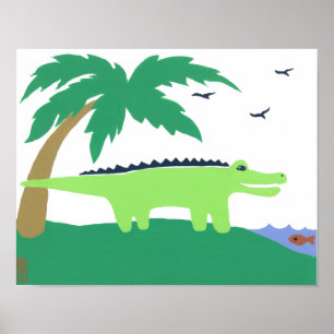 Affiche Art de l'alligator tropical pour les enfants, Safa
