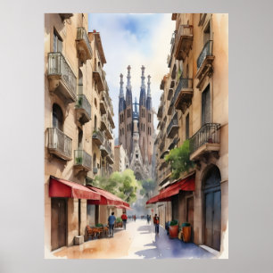 Affiche Art de l'aquarelle de Barcelone