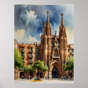 Affiche Art de l'aquarelle de Barcelone
