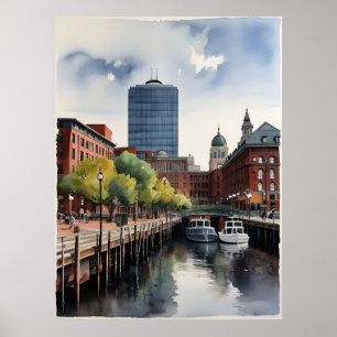 Affiche Art de l'aquarelle de Boston