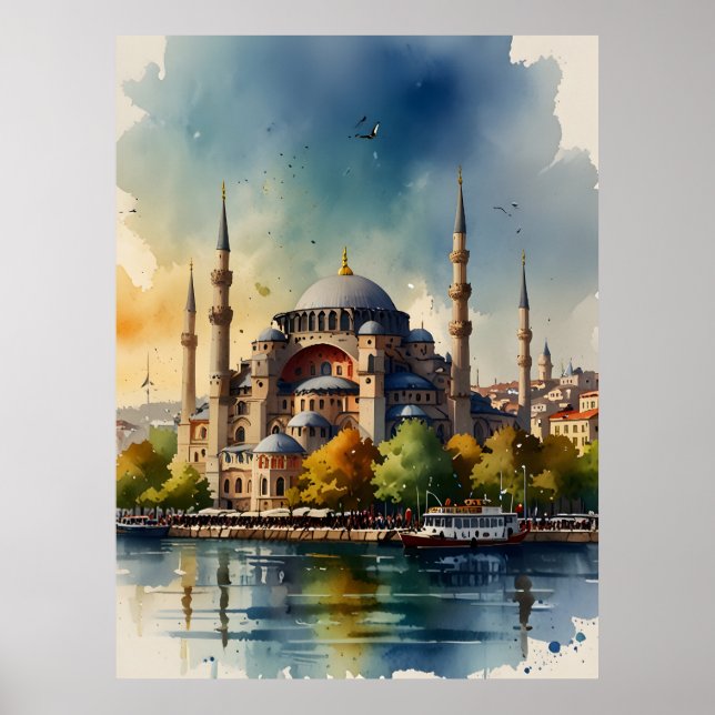 Affiche Art de l'aquarelle d'Istanbul (Devant)