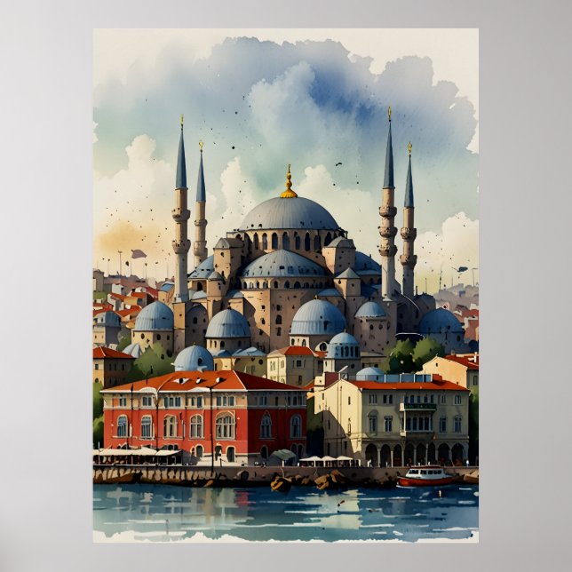 Affiche Art de l'aquarelle d'Istanbul (Devant)