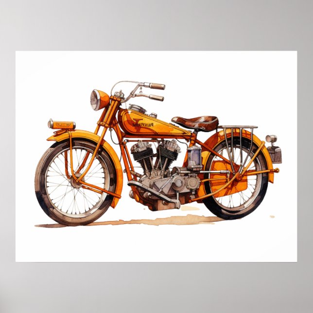 Affiche Art de l'aquarelle moto vintage (Devant)