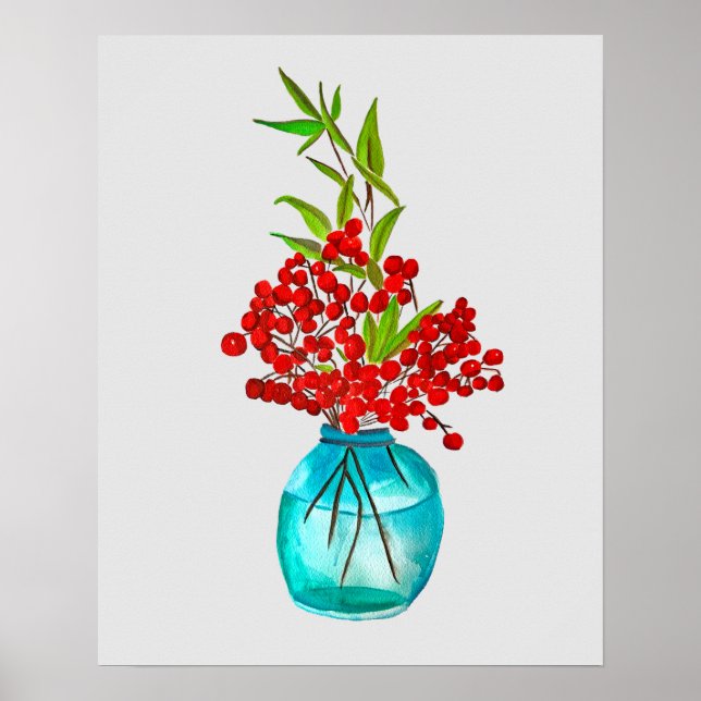 Affiche Art de l'aquarelle Red Berries (Devant)