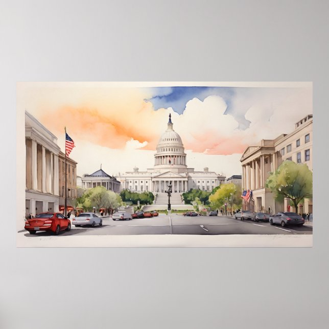 Affiche Art de l'aquarelle Washington DC (Devant)