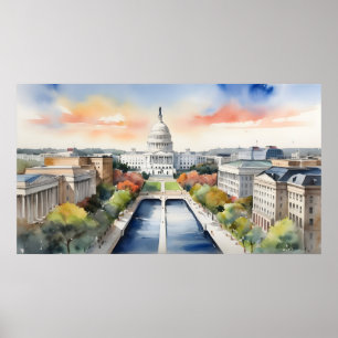 Affiche Art de l'aquarelle Washington DC
