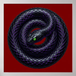 Affiche Art de l'échelle violette néon serpent noir Ourobo