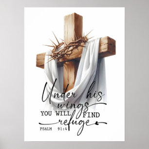 Affiche Art de l'Écriture sous Ses Ailes – Psaume 91:4