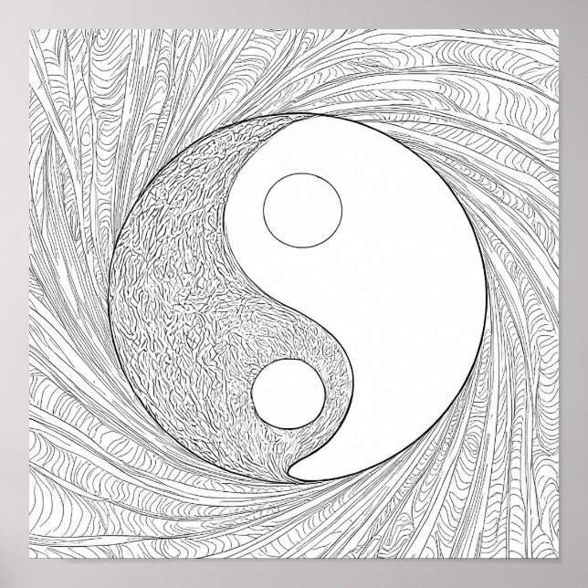 Affiche Art de ligne abstrait dynamique : Yin Yang d'énerg (Devant)