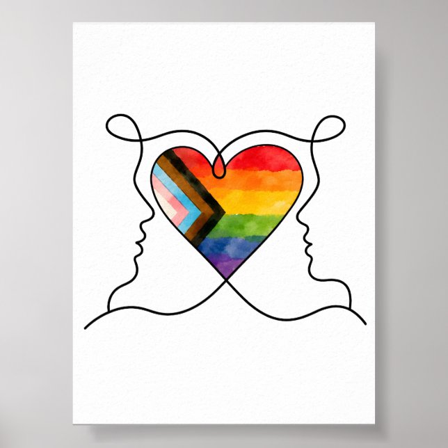 Affiche Art de ligne de cœur de fierté de progrès (Devant)
