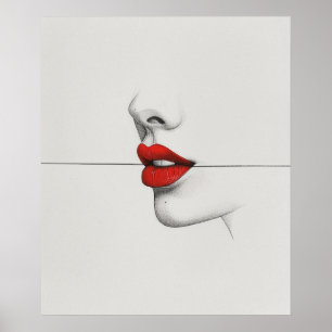 Affiche Art de ligne minimaliste moderne Gras Lèvres rouge