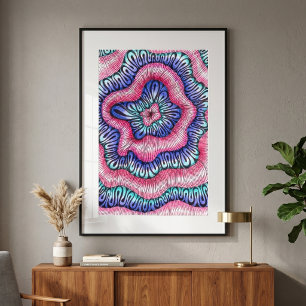Affiche Art de ligne ondulée abstrait psychédélique rose e