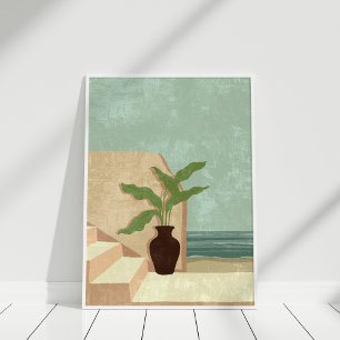Affiche Art de l'illustration côtière neutre et Turquoise