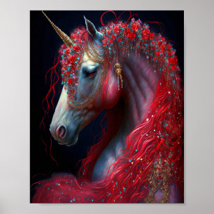 Affiche Art de l'Imaginaire de la licorne rouge