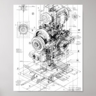 Affiche Art de l'ingénierie de précision : machine modulai