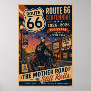 Affiche art de l'itinéraire 66 Main Street Motorcycle Cent