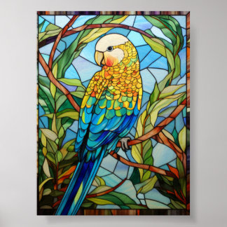 Affiche Art de l'oiseau tropical Budgie en verre coloré