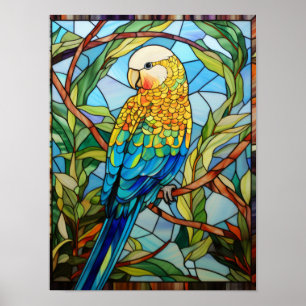 Affiche Art de l'oiseau tropical Budgie en verre coloré