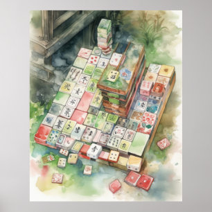 Affiche Art de Mahjong à l'aquarelle