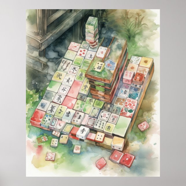 Affiche Art de Mahjong à l'aquarelle (Devant)
