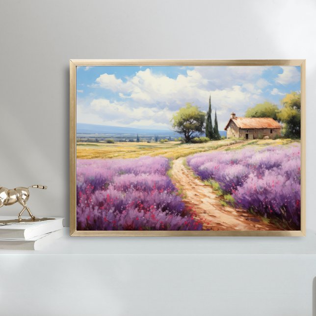 Affiche Art de maison de campagne aux champs de lavande à  (Lavender Fields Watercolor Wall Art Poster Print. Country French Rustic Farmhouse)