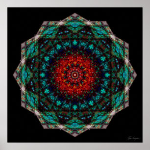Affiche Art de mandala géométrique turquoise rouge complex