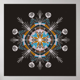 Affiche Art de mandala gribouillé à la main coloré Boho