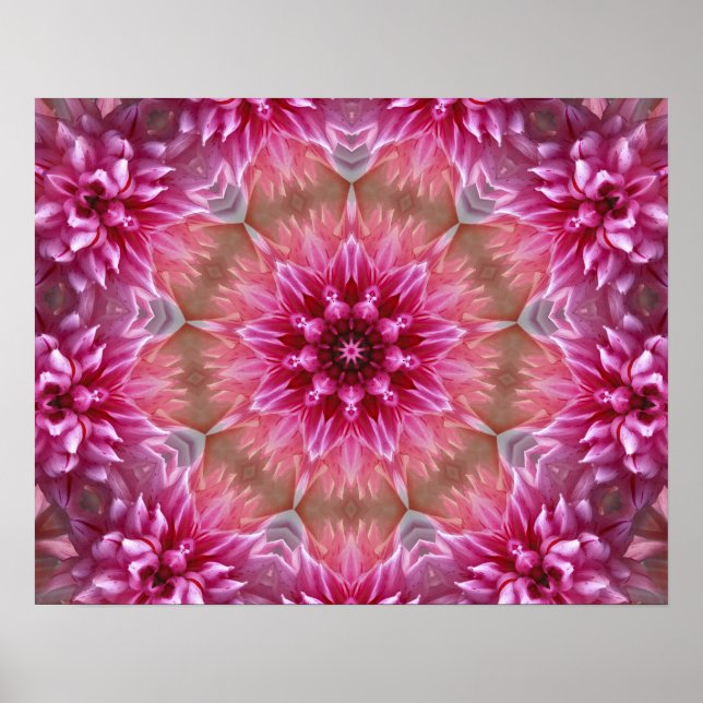AFFICHE ART DE MANDALA KALEIDOSCOPE FLORAL ROSE (Devant)