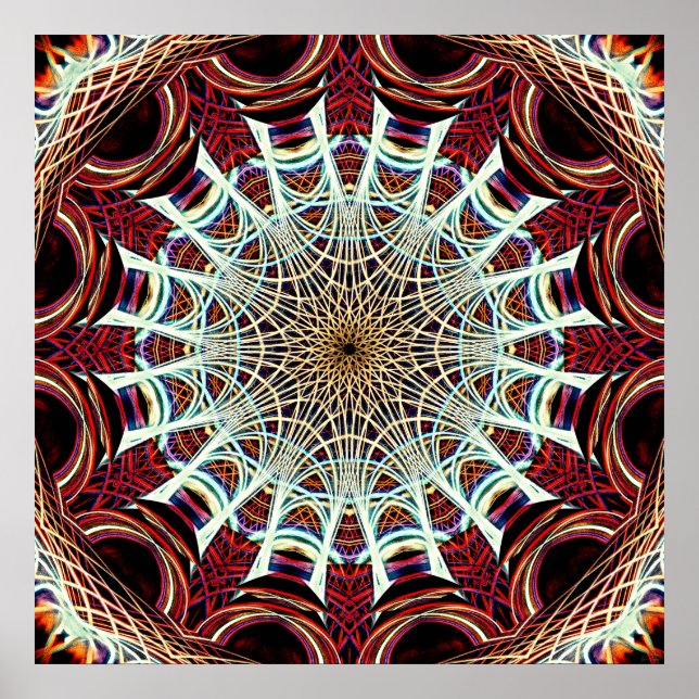 Affiche Art de mandala Web géométrique beige rouge complex (Devant)