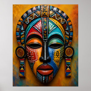 AFFICHE ART DE MASQUE INSPIRE DE L'AFRIQUE COLORÉ