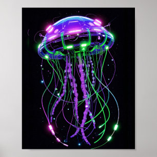 Affiche art de méduse néon Cyberpunk