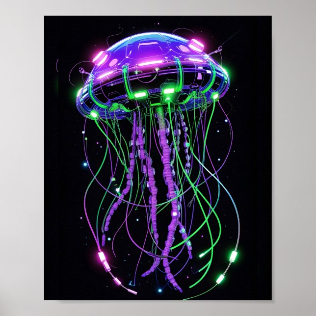 Affiche art de méduse néon Cyberpunk (Devant)
